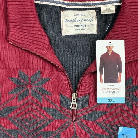 Men’s Weatherproof 3XL 3X Quarter 1/4 Zip Sweater Red Charcoal Holiday Snowflake - Picture 7 of 11